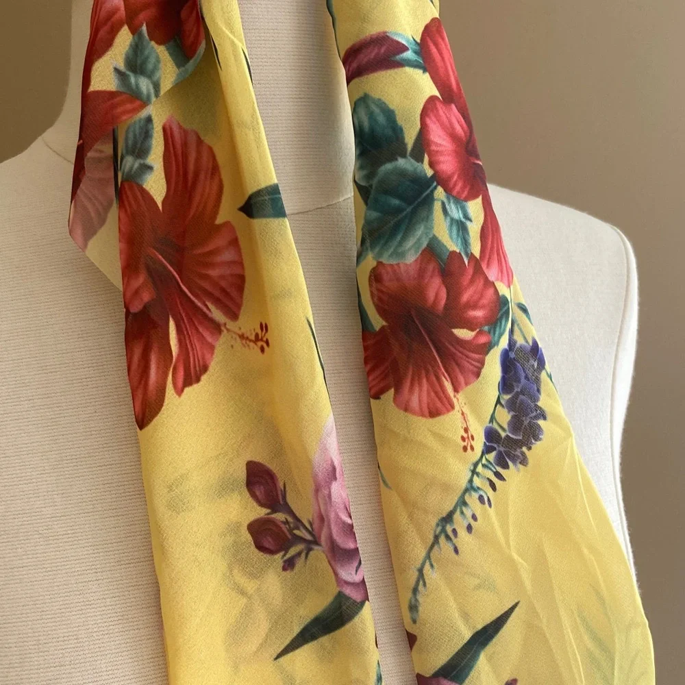 Floral Yellow Pony Tail Scarf NWT‎